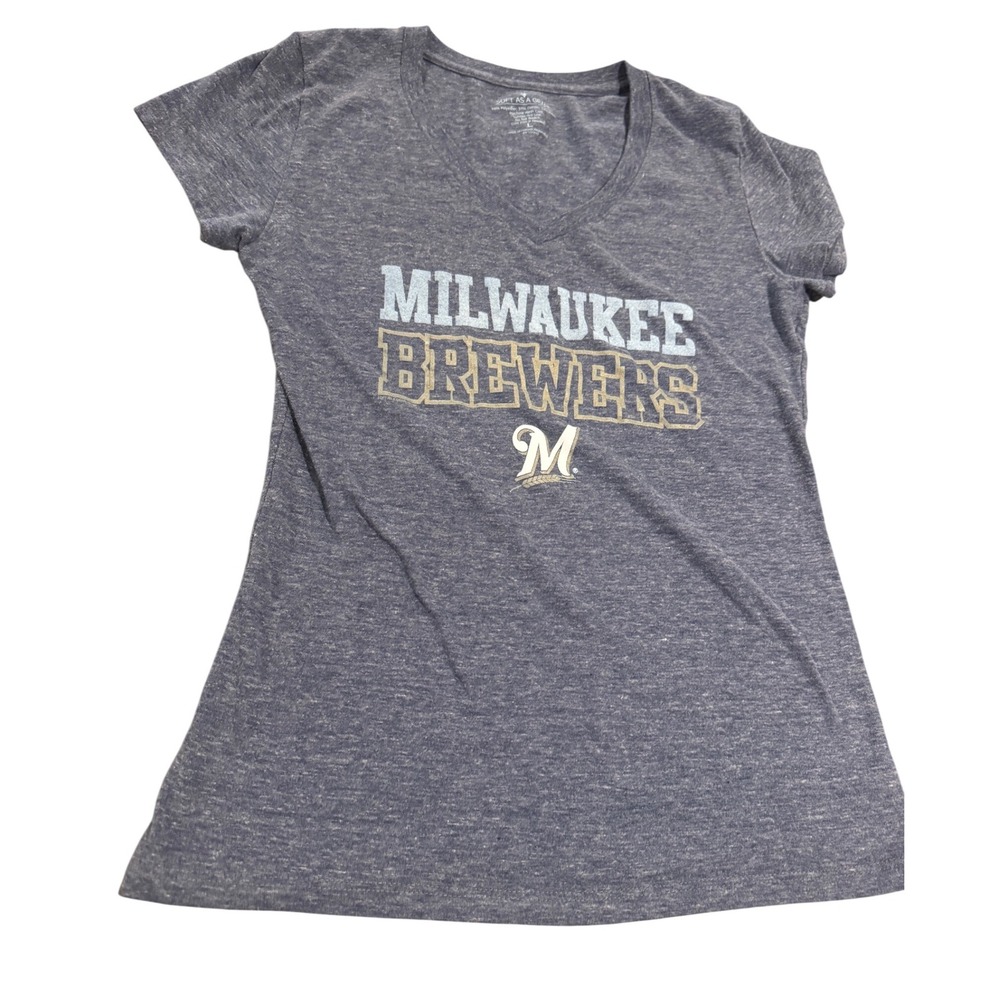Soft As A Grape Milwaukee‎ Brewers V Neck T Shirt Women's Size Large Blue
